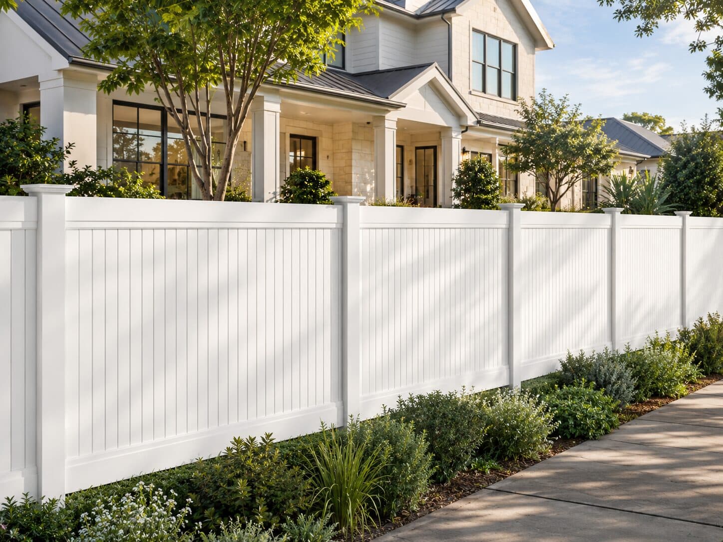 Ascot full-privacy PVC fencing along a modern South East Queensland home.